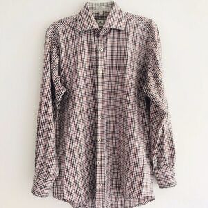 Peter Millar | Button Front Dress Check Shirt Medium Red Striped Button Cuff